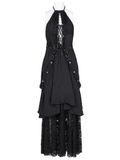 Gothic Layered Dark Dress with Corset and Lace Accents