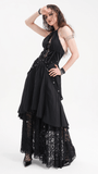 Gothic Layered Dark Dress with Corset and Lace Accents