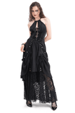 Gothic Layered Dark Dress with Corset and Lace Accents