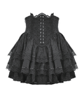 Gothic Layered Skirt with Lace Trim and Buckle Accent