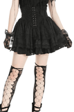 Gothic Layered Skirt with Lace Trim and Buckle Accent