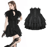 Gothic Layered Skirt with Lace Trim and Buckle Accent