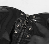 Gothic-Pullover aus PU-Leder mit verstellbaren Trägern/Vinil-Crop-Top mit Reißverschluss und Spike-Nieten