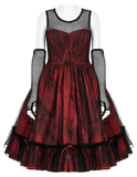 Gothic Lolita Dress with Black and Red Mesh Panels