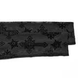 Gothic Long Sleeve Mesh Top with Intricate Cross Embroidery