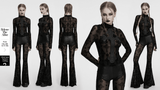 Gothic Long Sleeve Mesh Top with Intricate Cross Embroidery