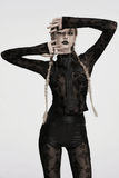 Gothic Long Sleeve Mesh Top with Intricate Cross Embroidery