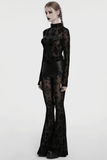 Gothic Long Sleeve Mesh Top with Intricate Cross Embroidery