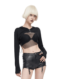 Sexy transparentes Top mit Schnürung am Rücken für Damen / Gothic-Langarm-Top mit Pentagramm 