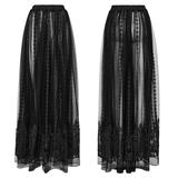 Gothic Maxi Skirt Featuring 3D Floral Embroidered Details