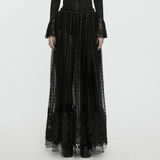 Gothic Maxi Skirt Featuring 3D Floral Embroidered Details