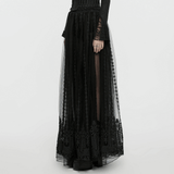 Gothic Maxi Skirt Featuring 3D Floral Embroidered Details