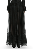 Gothic Maxi Skirt Featuring 3D Floral Embroidered Details