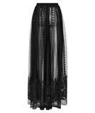 Gothic Maxi Skirt Featuring 3D Floral Embroidered Details