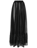 Gothic Maxi Skirt Featuring 3D Floral Embroidered Details