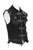 Gothic Men's Zipper Vest with Buckles and Distressed Trim