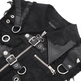 Gothic Men's Zipper Vest with Buckles and Distressed Trim