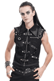 Gothic Men's Zipper Vest with Buckles and Distressed Trim