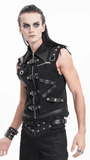 Gothic Men's Zipper Vest with Buckles and Distressed Trim