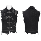 Gothic Men's Zipper Vest with Buckles and Distressed Trim