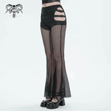 Gothic Mesh Flared Pants with Side Buckle Belts