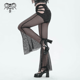 Gothic Mesh Flared Pants with Side Buckle Belts