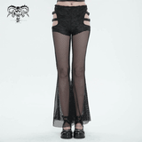 Gothic Mesh Flared Pants with Side Buckle Belts