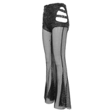 Gothic Mesh Flared Pants with Side Buckle Belts
