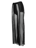 Gothic Mesh Lace Up Flare Trousers with Chains