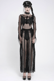 Gothic Mesh Lace Up Flare Trousers with Chains