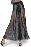 Gothic Mesh Lace Up Flare Trousers with Chains