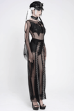 Gothic Mesh Lace Up Flare Trousers with Chains