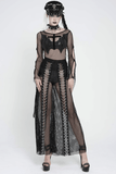 Gothic Mesh Lace Up Flare Trousers with Chains