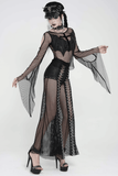 Gothic Mesh Lace Up Flare Trousers with Chains