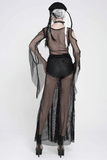 Gothic Mesh Lace Up Flare Trousers with Chains