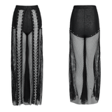 Gothic Mesh Lace Up Flare Trousers with Chains