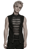 Gothic Mesh Vest with Sleek Faux Leather Edging Trim