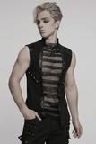 Gothic Mesh Vest with Sleek Faux Leather Edging Trim
