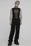Gothic Mesh Vest with Sleek Faux Leather Edging Trim