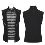 Gothic Mesh Vest with Sleek Faux Leather Edging Trim