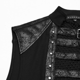 Gothic Mesh Vest with Sleek Faux Leather Edging Trim
