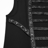 Gothic Mesh Vest with Sleek Faux Leather Edging Trim
