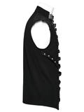 Gothic Mesh Vest with Sleek Faux Leather Edging Trim