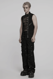 Gothic Mesh Vest with Sleek Faux Leather Edging Trim