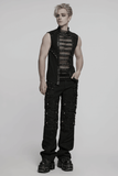 Gothic Mesh Vest with Sleek Faux Leather Edging Trim
