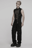 Gothic Mesh Vest with Sleek Faux Leather Edging Trim