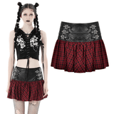 Gothic Mini Skirt in Red and Black Tartan with Belt Detail