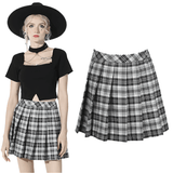 Gothic Mini Skirt with Pleats in Black and White Plaid