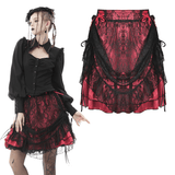 Gothic Mini Skirt with Victorian-Inspired Lace Overlay