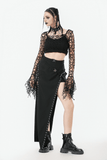 Gothic Off-Shoulder Crop Top in Black Fishnet Mesh